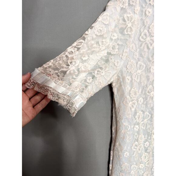 Vintage 60s Odette Barsa Lace Overlay Robe Dressing Gown M/L Fairy Coquette FLAW - Picture 4 of 15